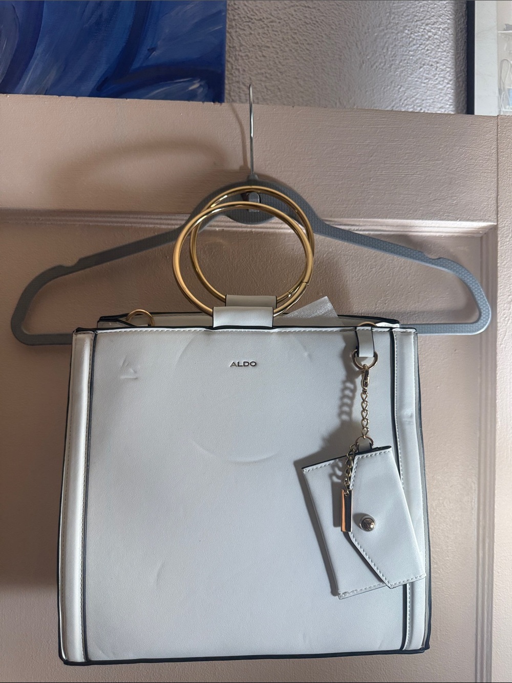 ALDO White Top-Handle Tote with Gold Ring Detail